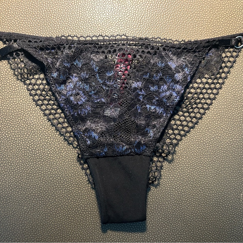 Adore Me Black and Blue Lace Design
